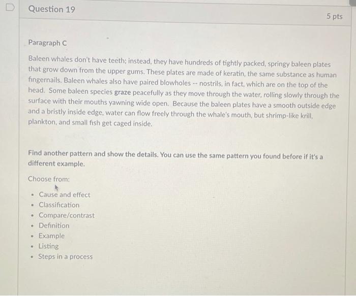 and also the main idea ? D Question 19 5 pts