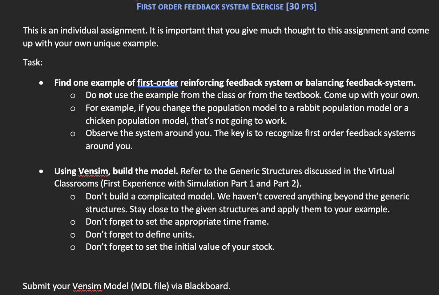 FIRST ORDER FEEDBACK SYSTEM EXERCISE (30 PTS]