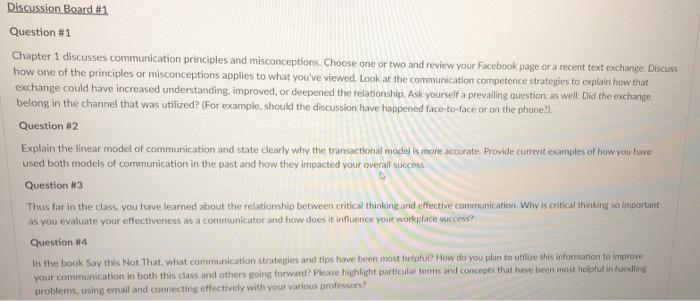 communication Discussion Board #1 Question #1