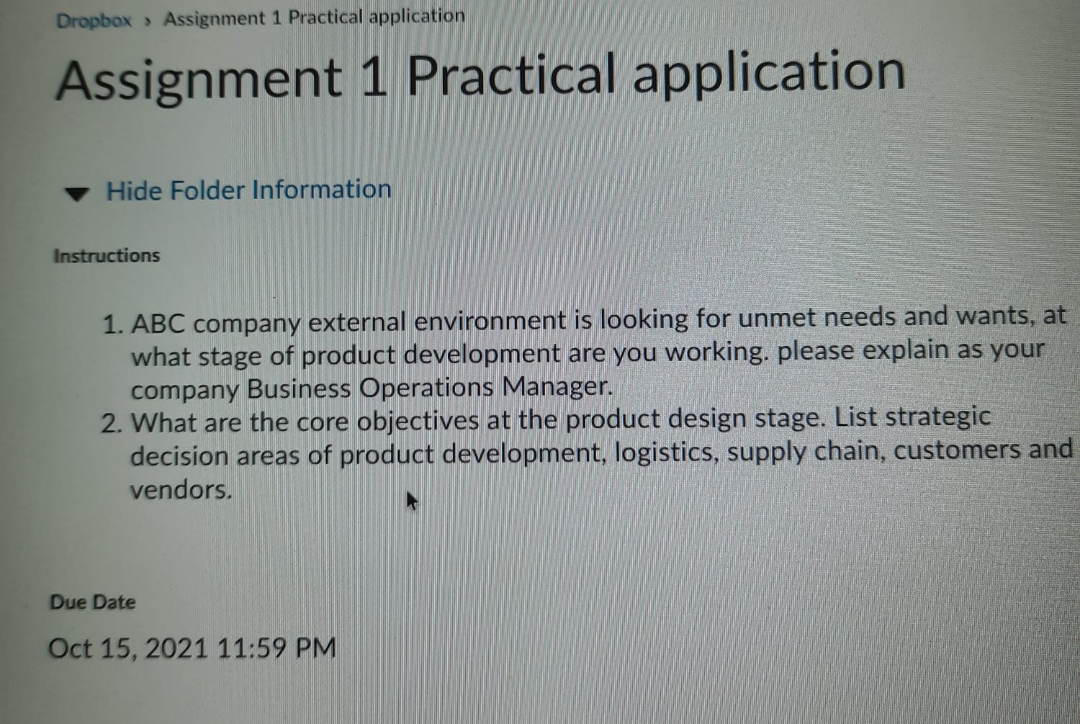 submit soon as possible Dropbox > Assignment 1