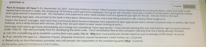 QUESTION 10 Part III Answer All Case 1: On