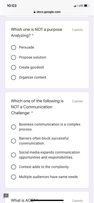 10:03 LTE docs.google.com 2 points Whish one is