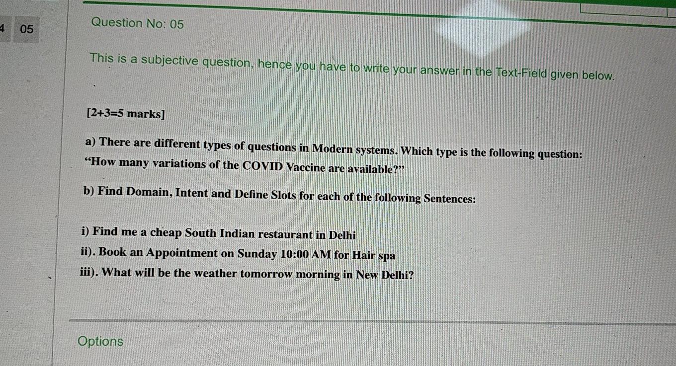 Question No: 05 4 05 This is a subjective