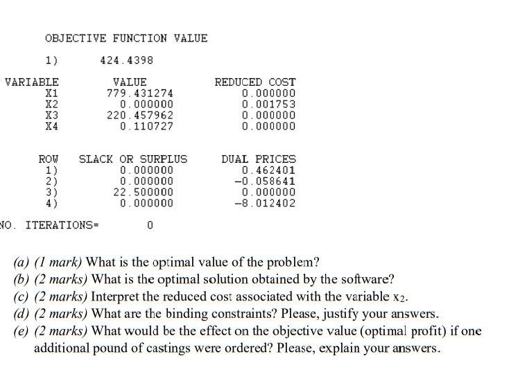 Problem 3. (9 marks in total) An iron foundry has