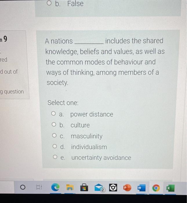 O b. False n 9 Ted A nations includes the shared
