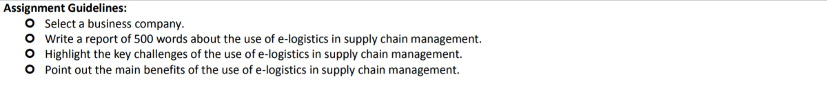 Assignment Guidelines: O Select a business