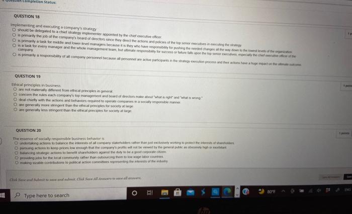 strategic management on completion Status: