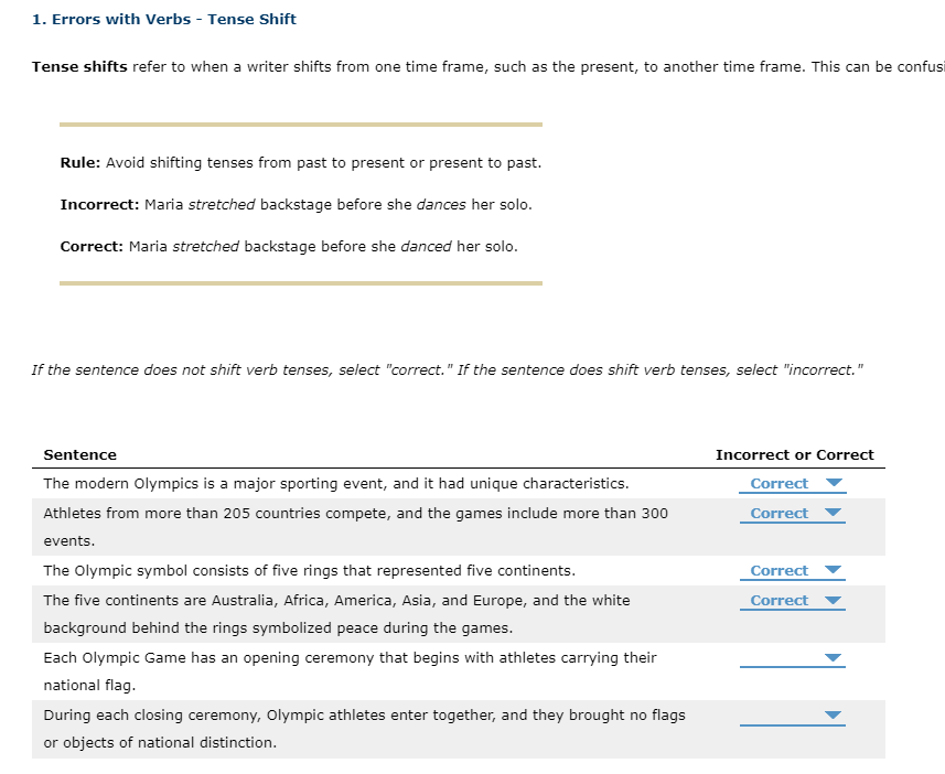 1. Errors with Verbs - Tense Shift Tense shifts