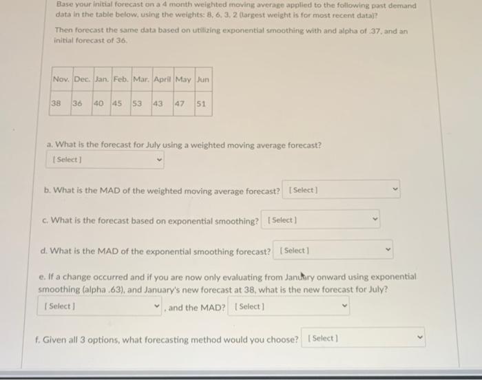 HELP! Base your initial forecast on a 4 month
