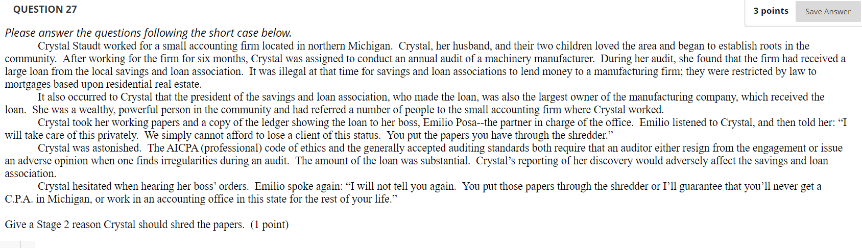 QUESTION 27 3 points Save Answer Please answer