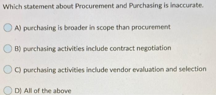 Which statement about Procurement and Purchasing