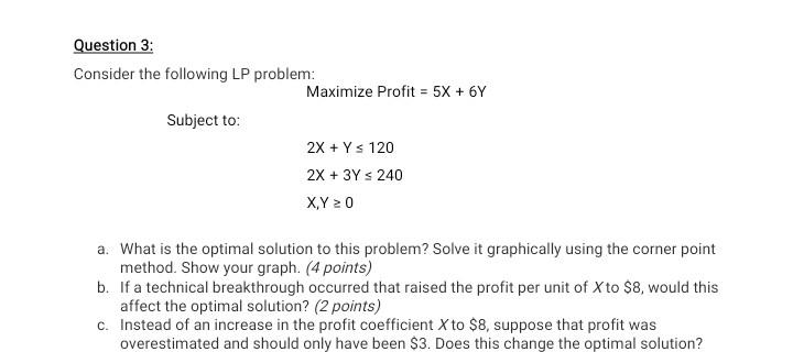 Question 3: Consider the following LP problem:
