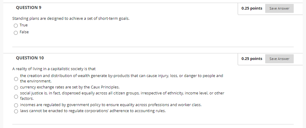 QUESTION 9 0.25 points Save Answer Standing plans