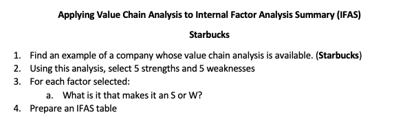 Applying Value Chain Analysis to Internal Factor