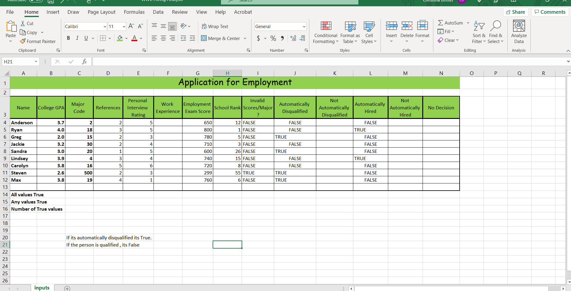Please write out the formulas for the following