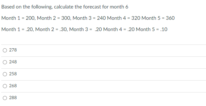 Based on the following, calculate the forecast