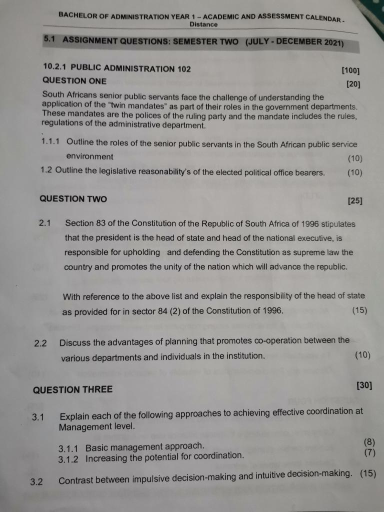 BACHELOR OF ADMINISTRATION YEAR 1 - ACADEMIC AND