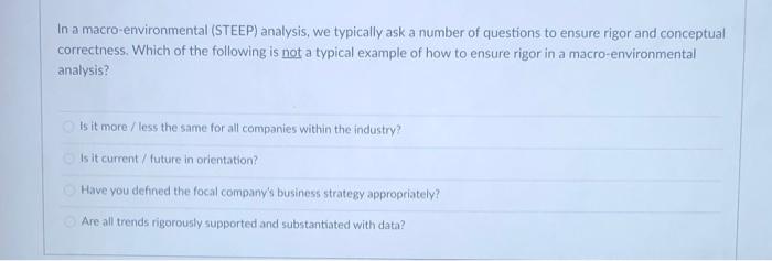 v In a macro-environmental (STEEP) analysis, we