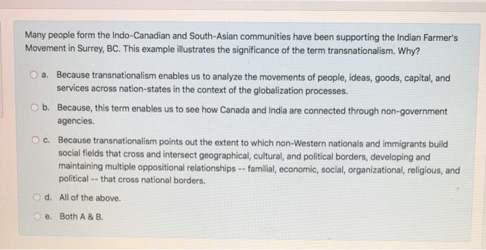 Sociology Many people form the Indo-Canadian and