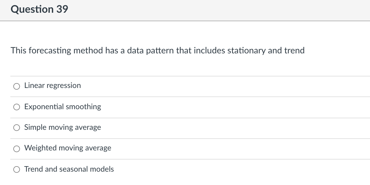 Question 39 This forecasting method has a data
