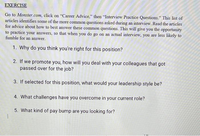 EXERCISE Go to Monster.com, click on "Career