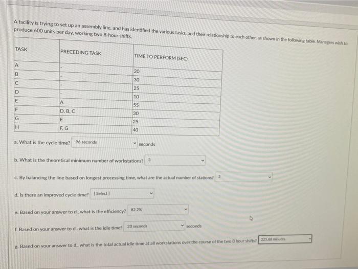 A facility is trying to set up an assembly line,