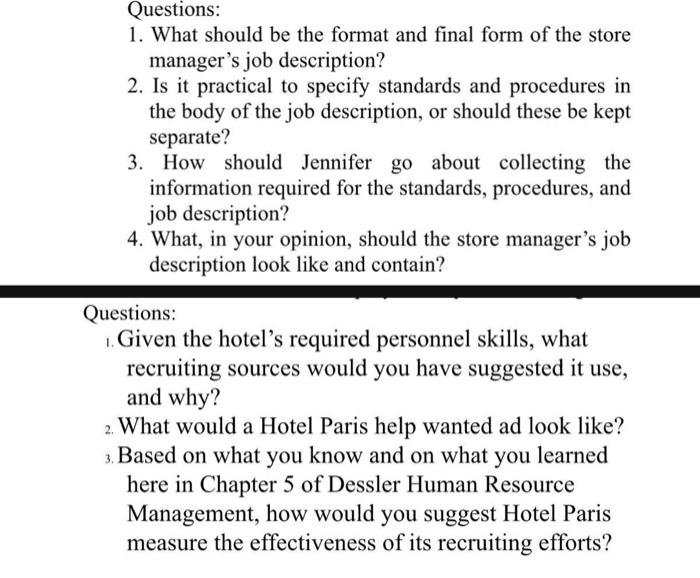 Questions: 1. What should be the format and final