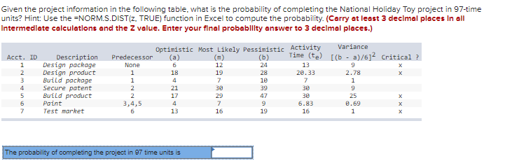 Given the project information in the following