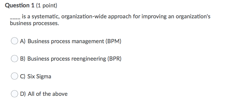 Question 5 (1 point) A visualizes the sequence of