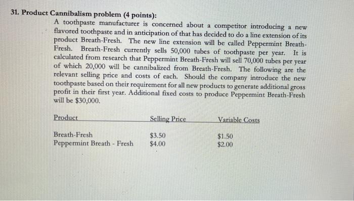 HELP 31. Product Cannibalism problem (4 points):