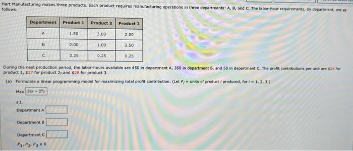 please answer the empty spaces Hart Manufacturing