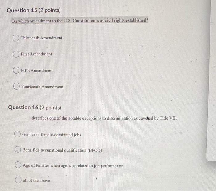 help Question 15 (2 points) On which amendment to