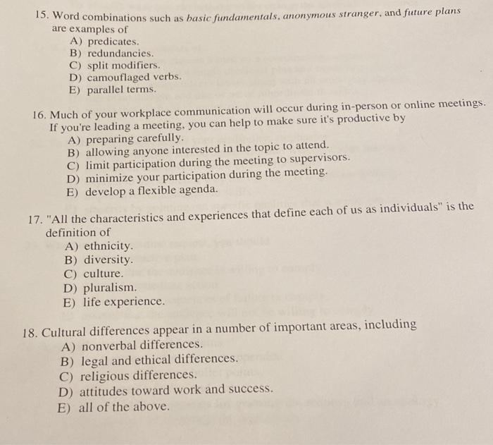 HELP PLEASE 15. Word combinations such as basic