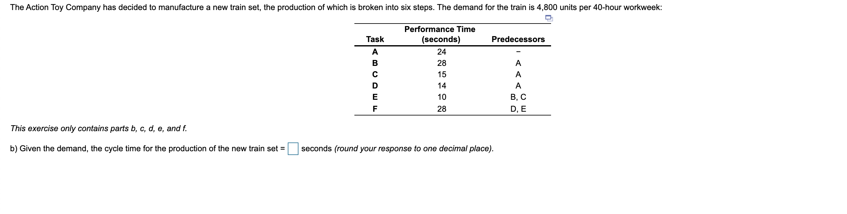 b) Given the demand, the cycle time for the