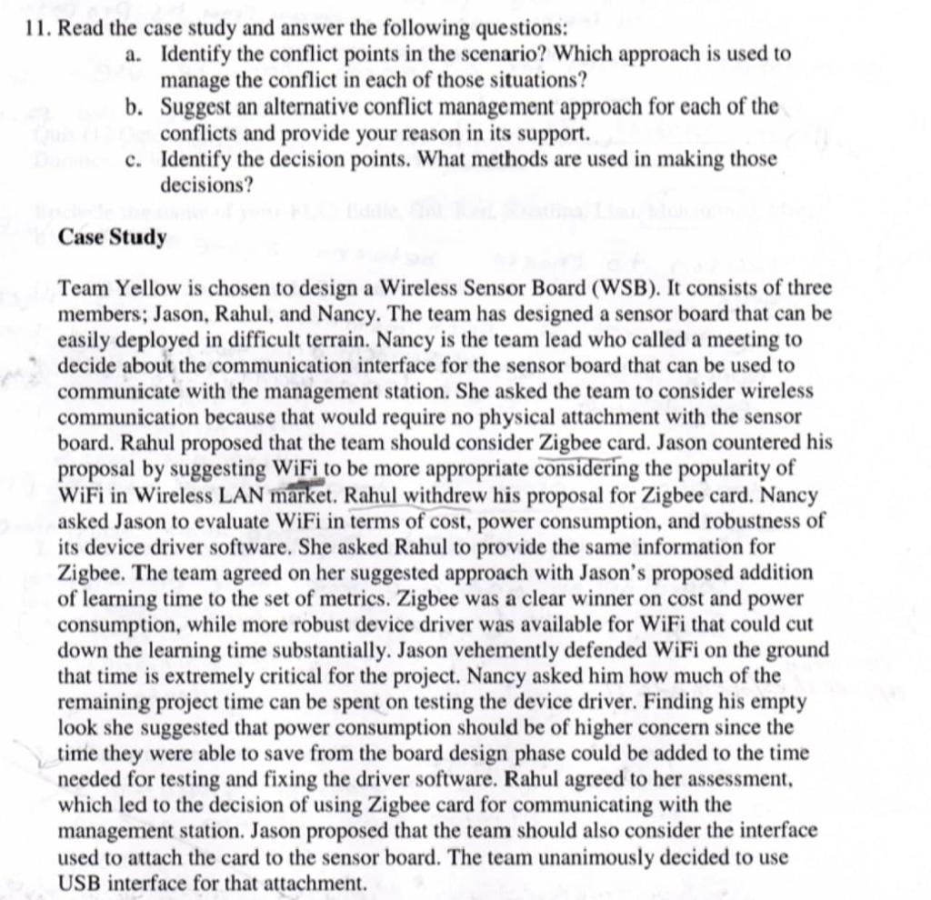 Case Study 11. Read the case study and answer the