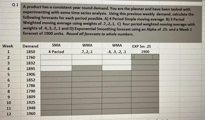 Q1 A product has a consistent year round demand.