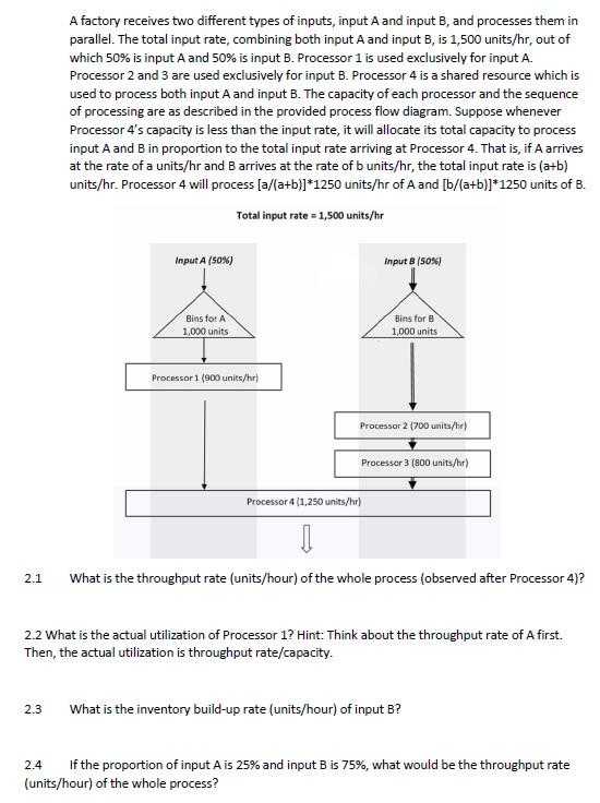 A factory receives two different types of inputs,