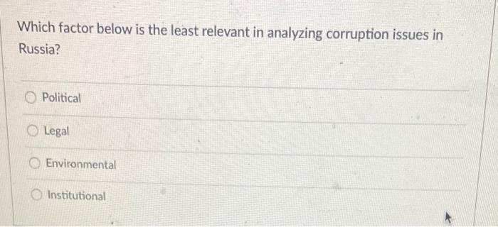 Which factor below is the least relevant in