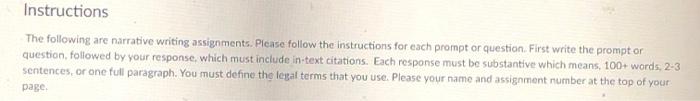 Instructions The following are narrative writing