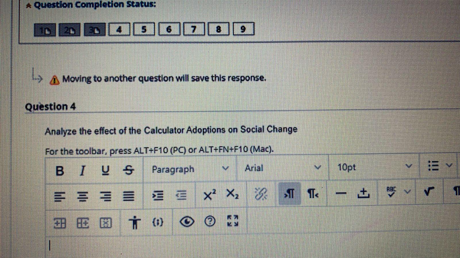 A Question Completion Status: Moving to another