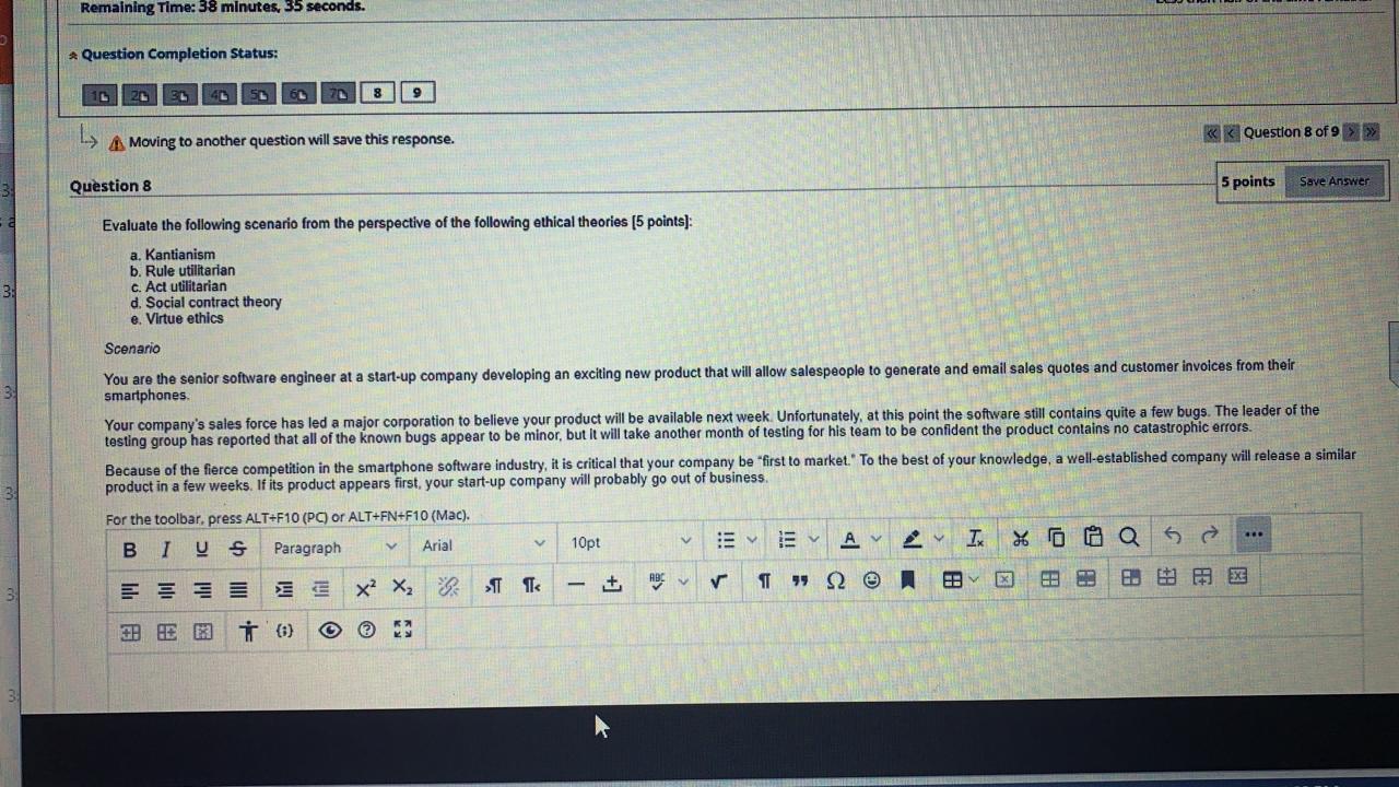 Remaining Time: 38 minutes, 35 seconds. Question