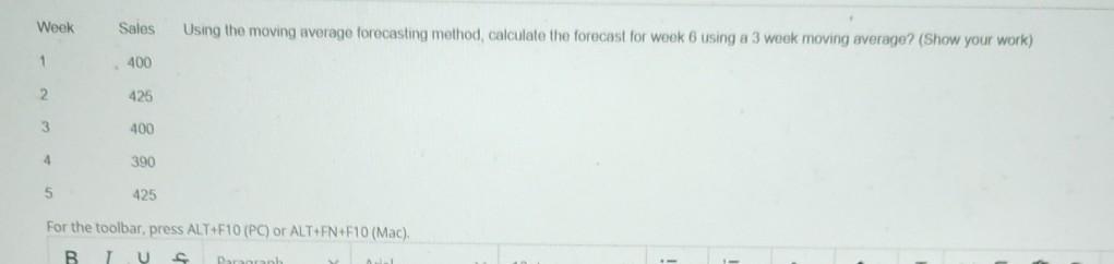 please answer fast Week Sales Using the moving