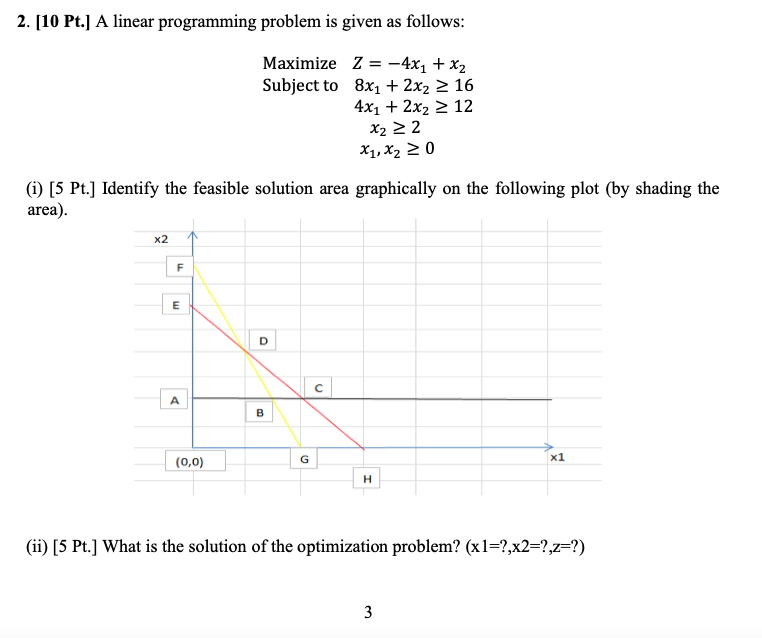 2. [10 Pt.] A linear programming problem is given