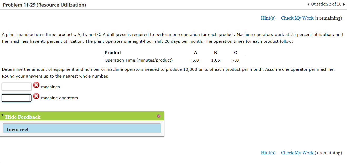 Problem 11-29 (Resource Utilization) + Question 2
