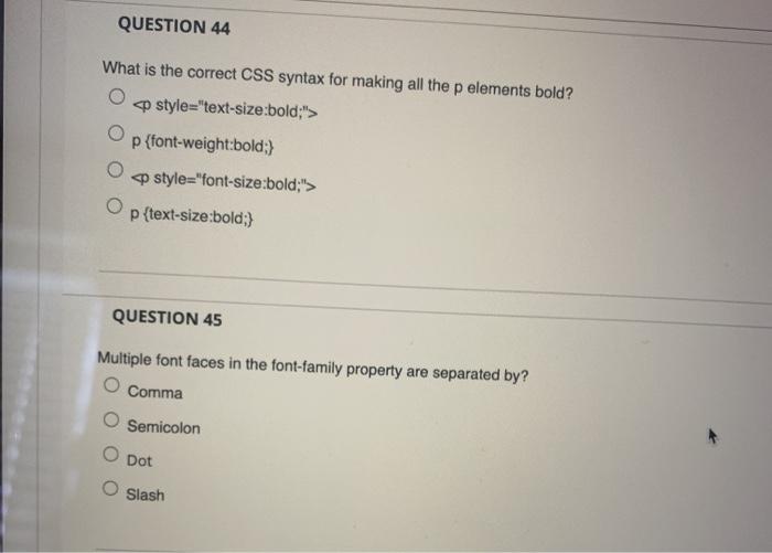 QUESTION 42 Which notation is used to define CSS