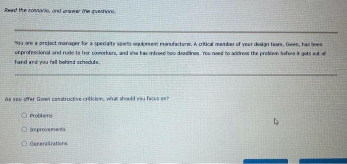 Read the scenario, and answer the questions. You