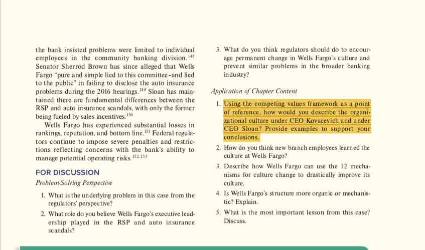 \ ONE QUESTION ONLY: Using the competing values