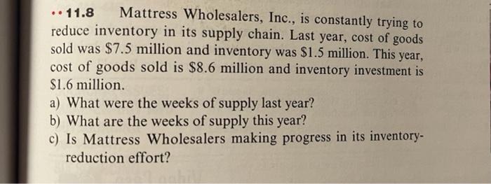 .. 11.8 Mattress Wholesalers, Inc., is constantly