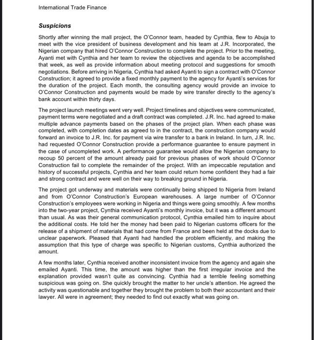 International Trade Finance O'Connor Construction