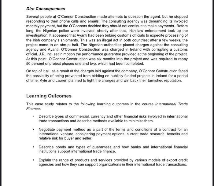 International Trade Finance O'Connor Construction